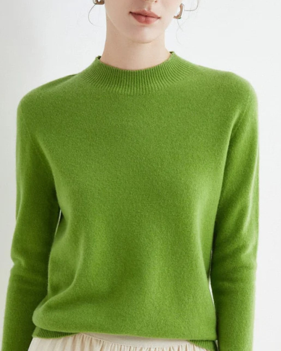 Effortless style: women's knit mock neck pullover top, great layering piece for winter outfits.