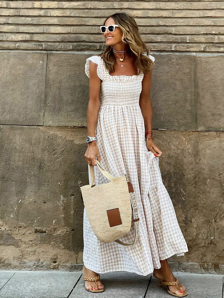 Timeless women's fit & flare plaid maxi dress. Elegant check print perfect as a long casual or versatile summer dress.