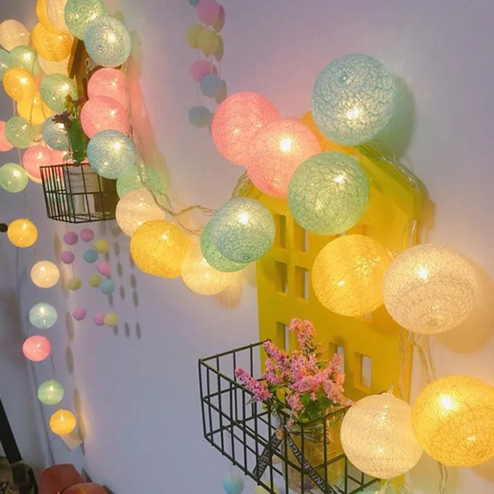 Party lighting: warm LED cotton ball fairy lights creating a magical and inviting ambiance.