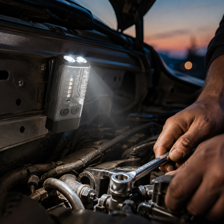 Rechargeable magnetic work light with USB-C. Hands-free portable flashlight, ideal for tasks & emergency preparedness.