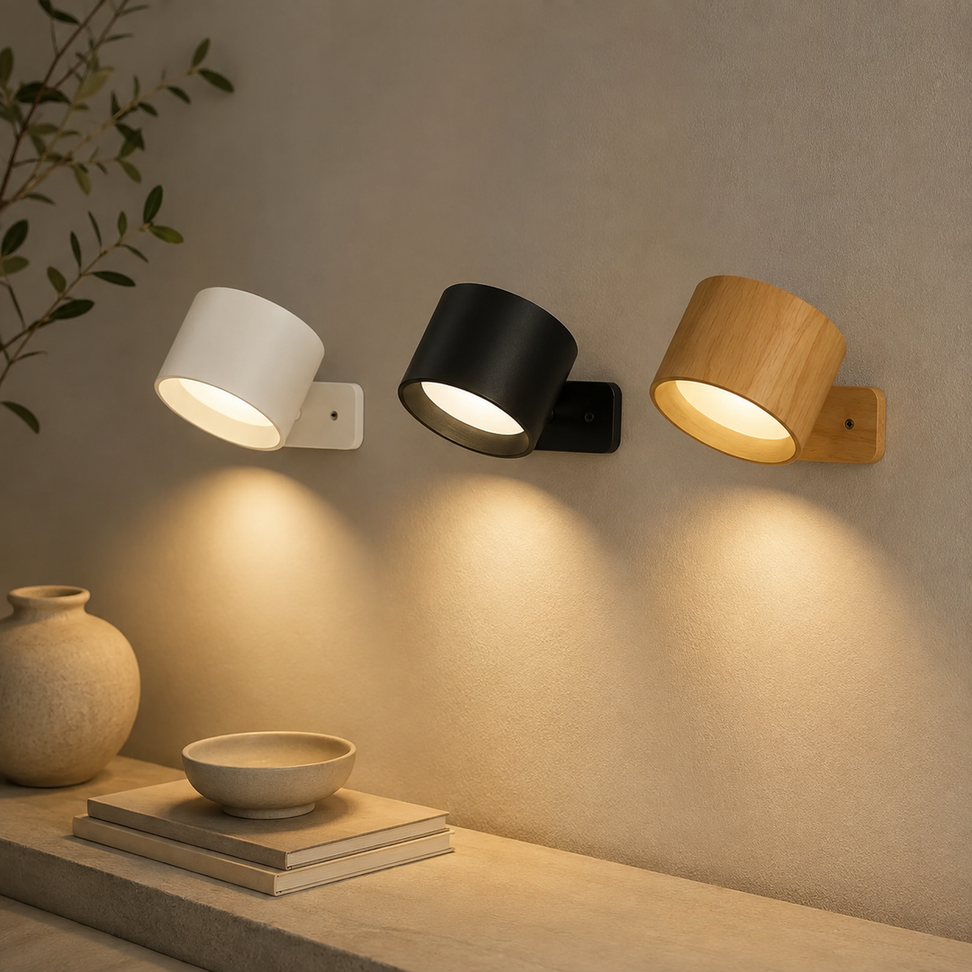 Magnetic rechargeable LED wall light for easy wireless installation, perfect for bedroom or living room decor.