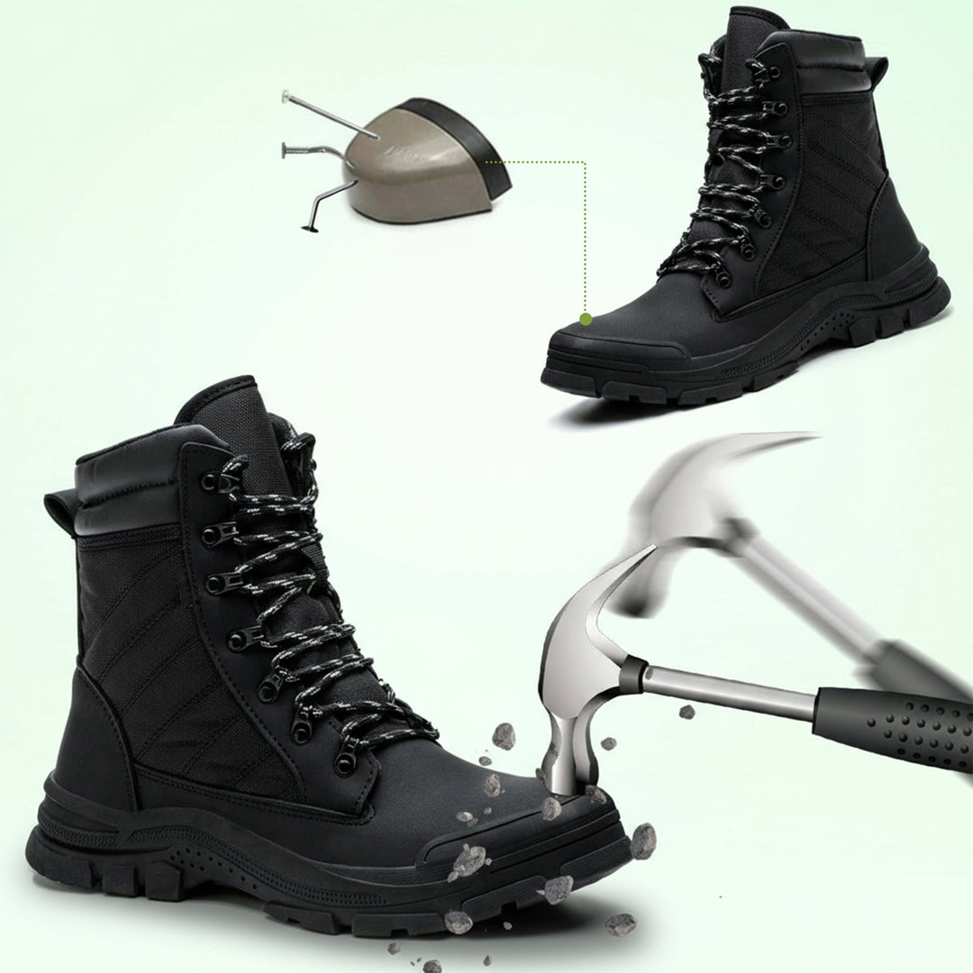 Comfortable men's steel toe work boots. Side zip design, built for protection and long-lasting job site use.