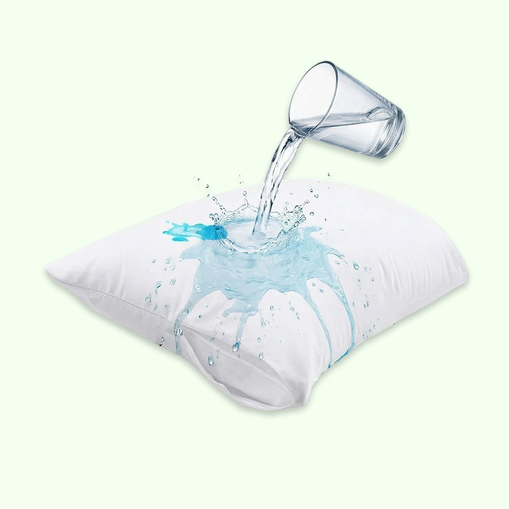 White waterproof pillow protector for ultimate bedding hygiene, guarding against spills and allergens.