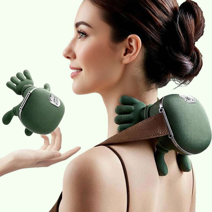 Wireless heated 4D kneading neck & shoulder massager for deep tissue pain relief and relaxation.