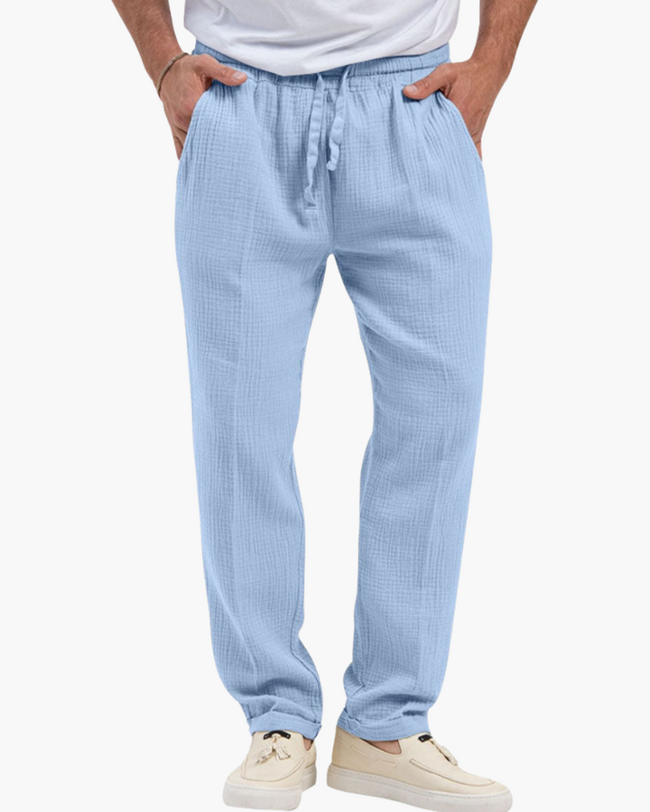 Men's relaxed fit textured drawstring trousers, perfect for casual comfort & everyday wear.