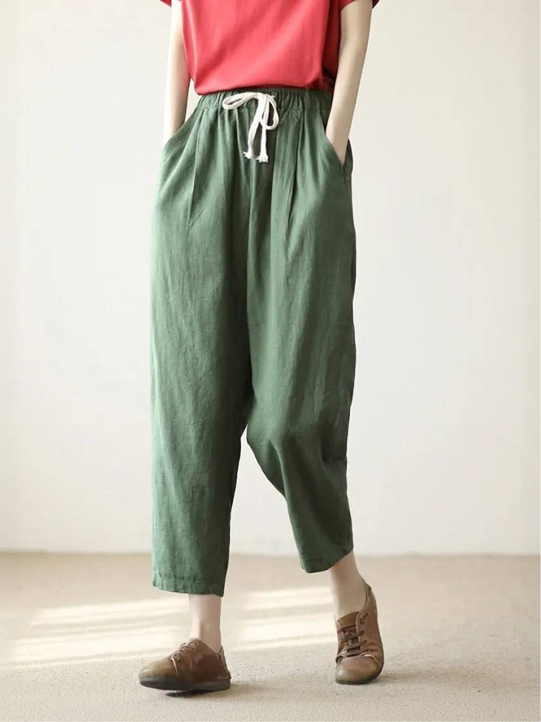 Chic women's relaxed fit wide leg pants with drawstring, perfect for effortless summer fashion.