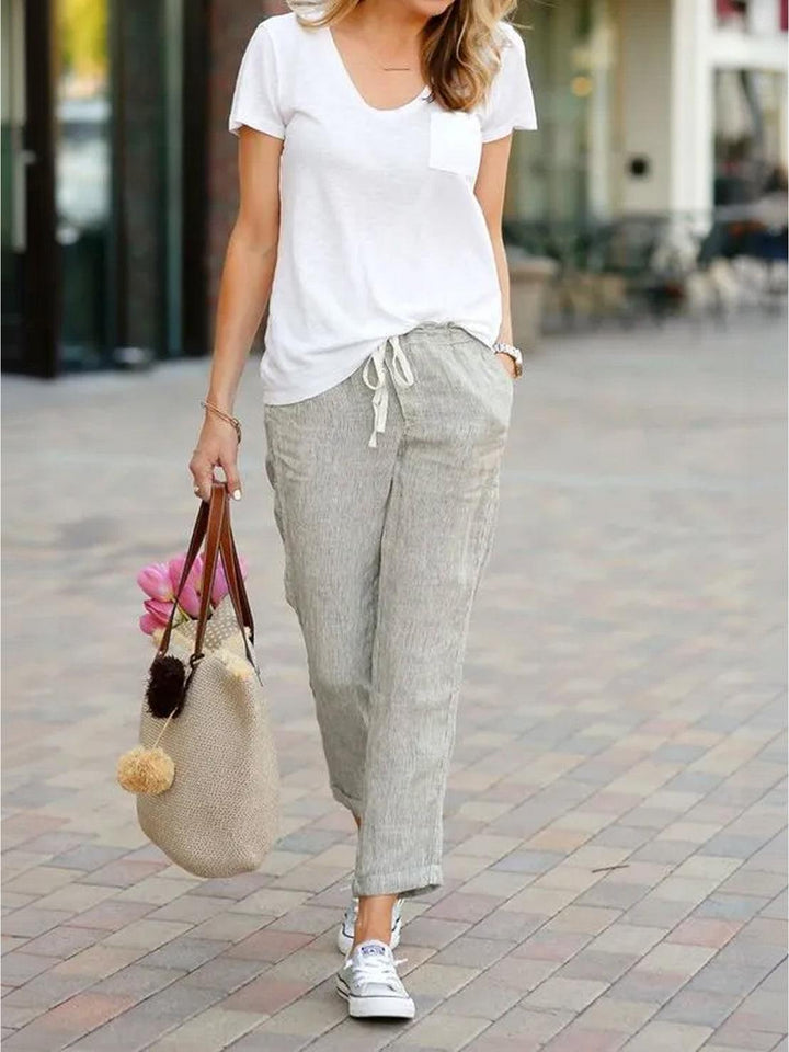 Lightweight women's summer wide leg pants, perfect for casual fashion with a comfy drawstring waist.
