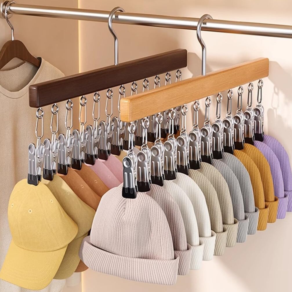 Space-saving multi-clip hanger with 360° swivel hook for efficient closet & laundry organization of socks & ties.