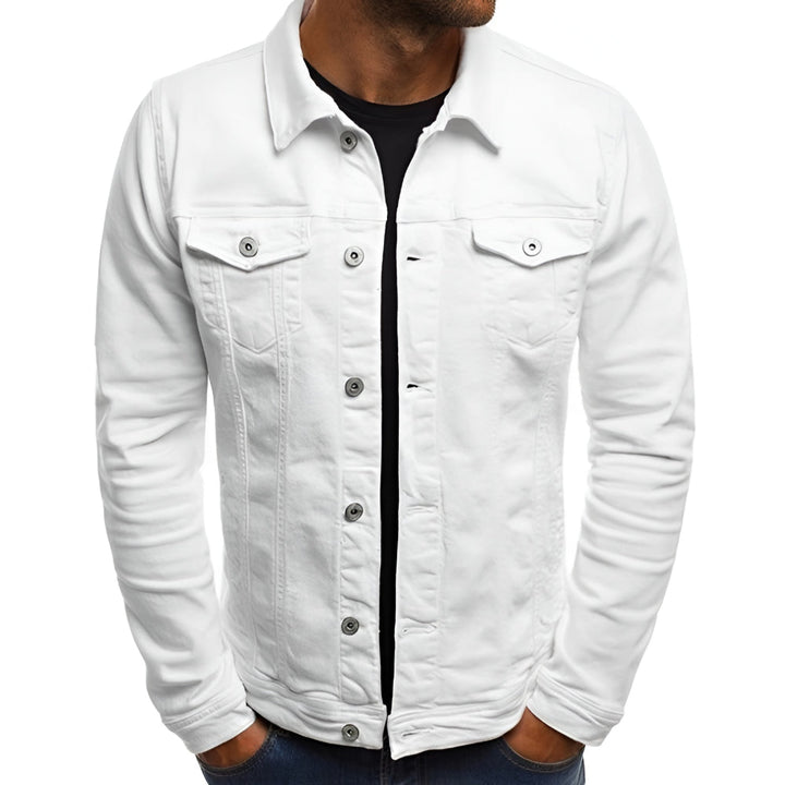 Stylish men's spring/fall jacket, lightweight outerwear with button front closure.