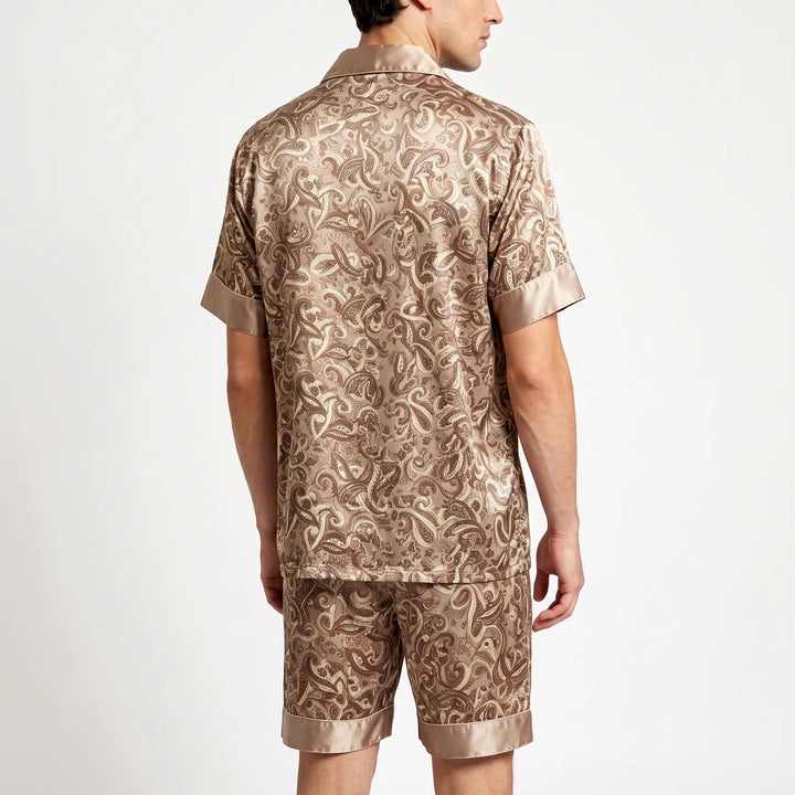 Men's short sleeve and shorts pajamas set, featuring a stylish pattern for comfortable summer sleep & lounge.