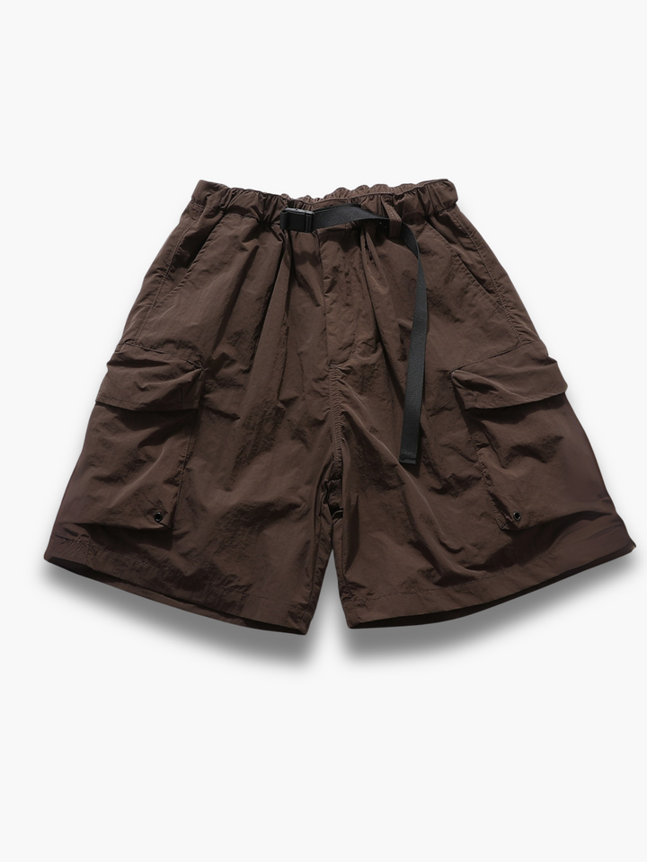 Men's relaxed fit cargo shorts with elastic waist and belt, ideal for outdoor & casual wear.
