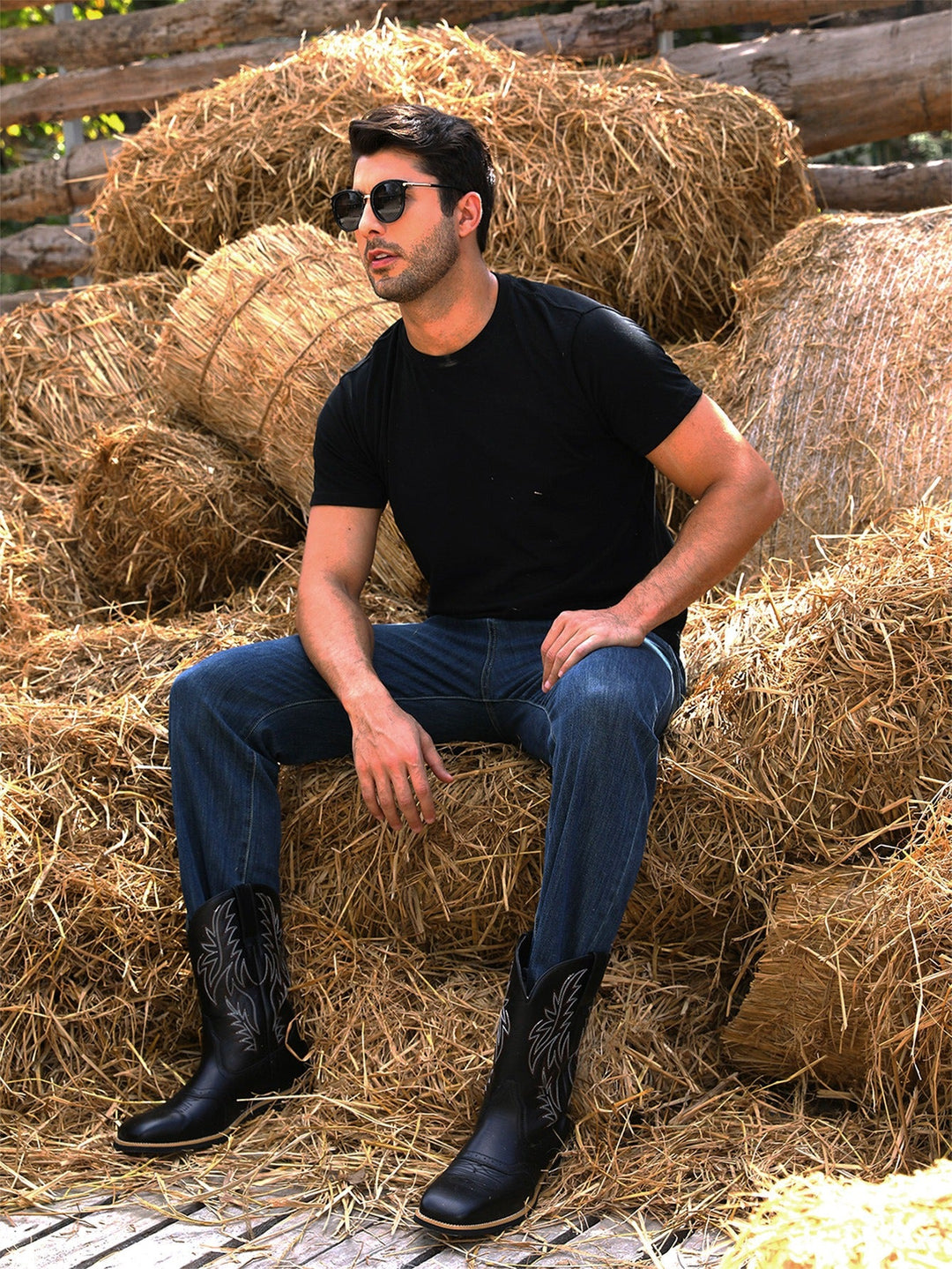 Durable men's western boots. Classic tall riding style, perfect pull-on cowboy footwear for men.