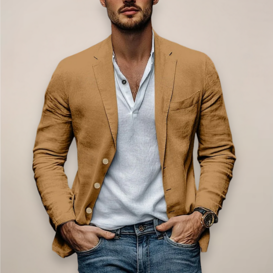 Stylish men's summer blazer, slim fit & lightweight. Ideal casual jacket with lapel for warm weather.
