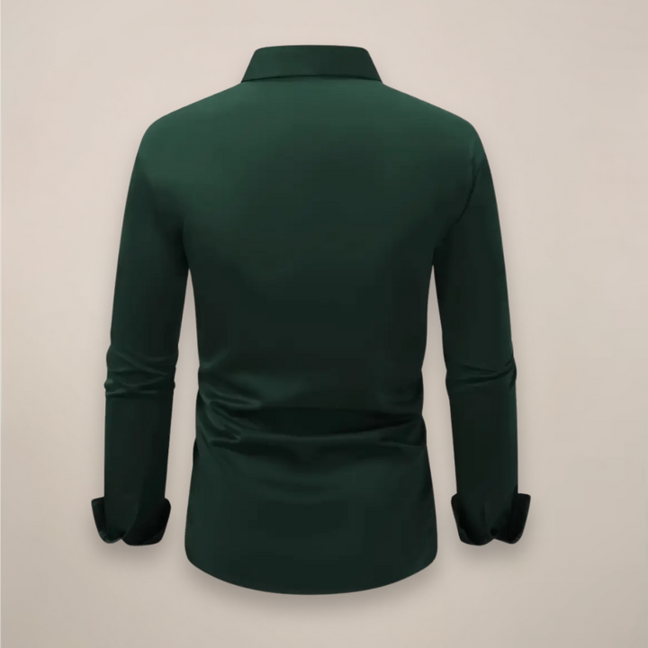 Neatly folded men's slim-fit long-sleeve shirt, a timeless wardrobe essential for modern men.