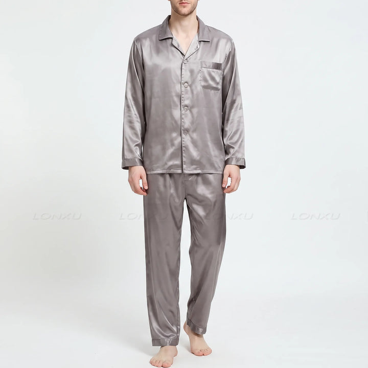 Comfortable men's long sleeve pyjama set, perfect for a relaxed night's sleep or casual home loungewear.
