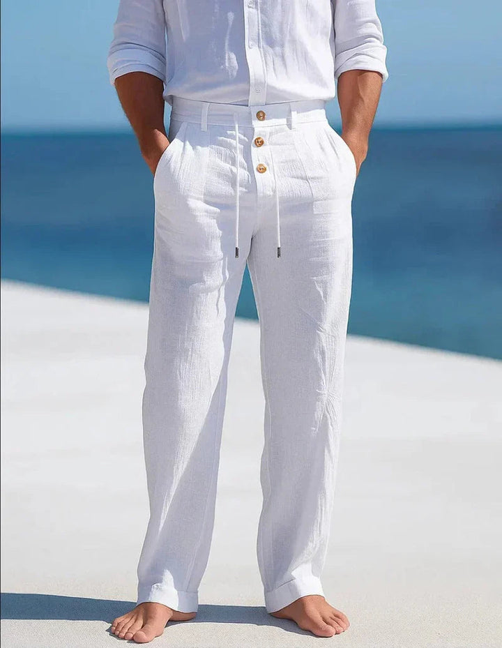 Men's relaxed fit wide leg summer trousers in a neutral color, perfect for casual comfort and modern style.