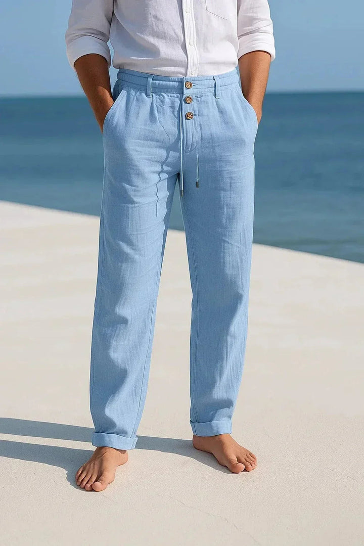 Versatile men's relaxed fit wide leg pants, perfect for comfortable summer travel and stylish everyday casual wear.