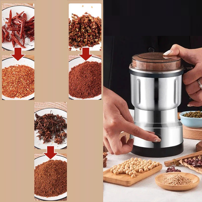 Versatile kitchen gadget: Mini electric coffee mill & spice grinder with durable stainless steel blades.