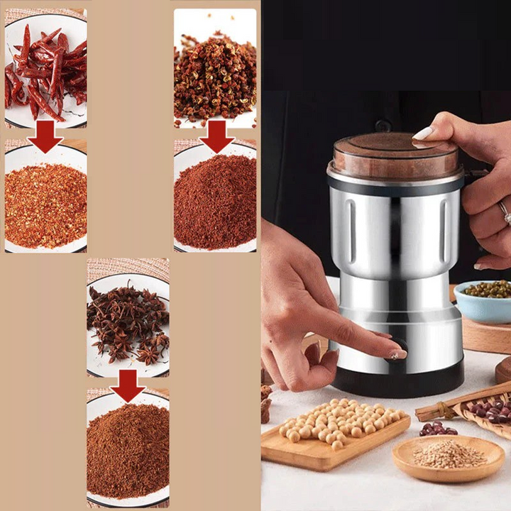 Versatile kitchen gadget: Mini electric coffee mill & spice grinder with durable stainless steel blades.