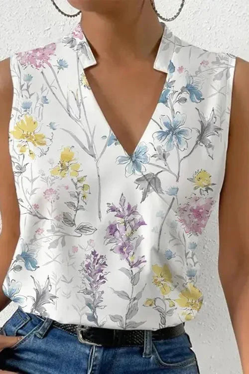 Sophisticated V-neck sleeveless wrap blouse, a women's elegant top for both casual & office occasions.