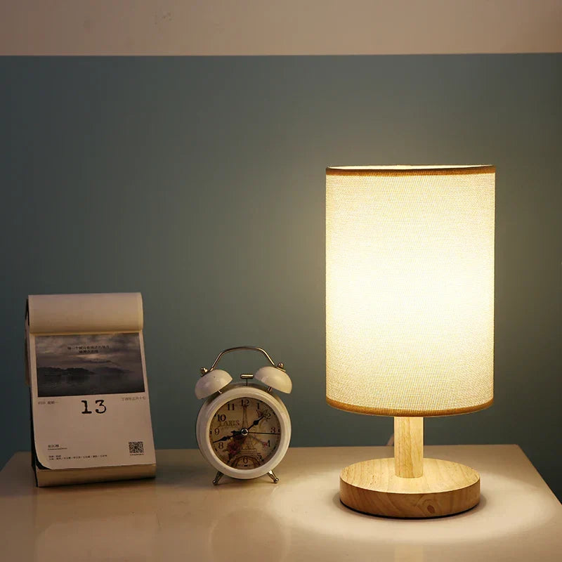 Versatile Dimmable LED Table Lamp with an organic glow, wood base, & USB power, perfect for bedside reading.