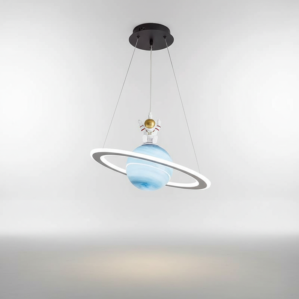 Enchanting LunaOrbit Planet Hängeleuchte, a modern kids room light and decorative celestial pendant.