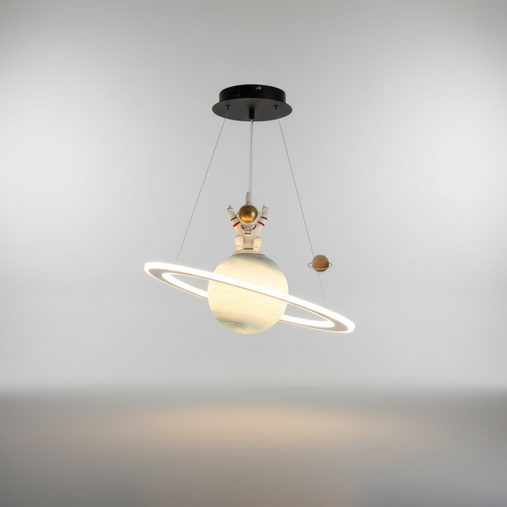 Magical space-themed LED lamp, LunaOrbit Modern Kids' Planet Pendant Light, perfect nursery decor.