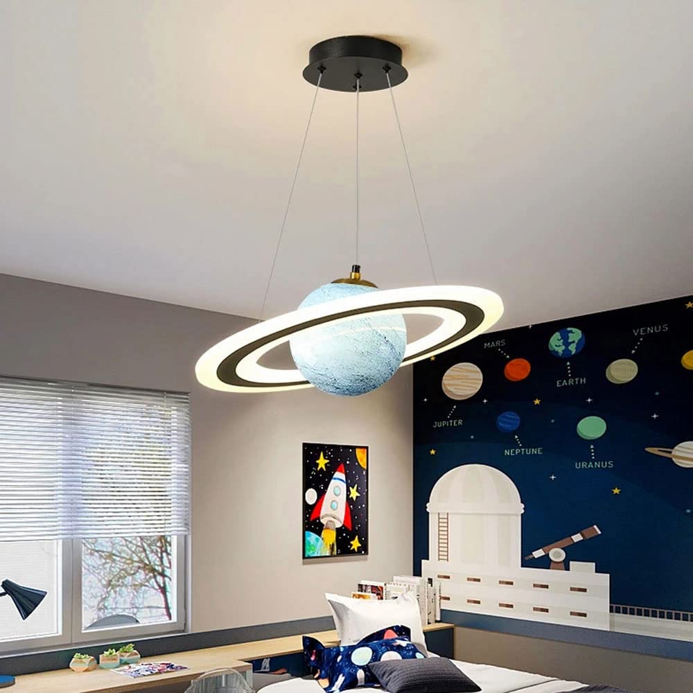 Space themed children's lighting: LunaOrbit Modern Kids' Planet Pendant Lamp, ideal for magical rooms.