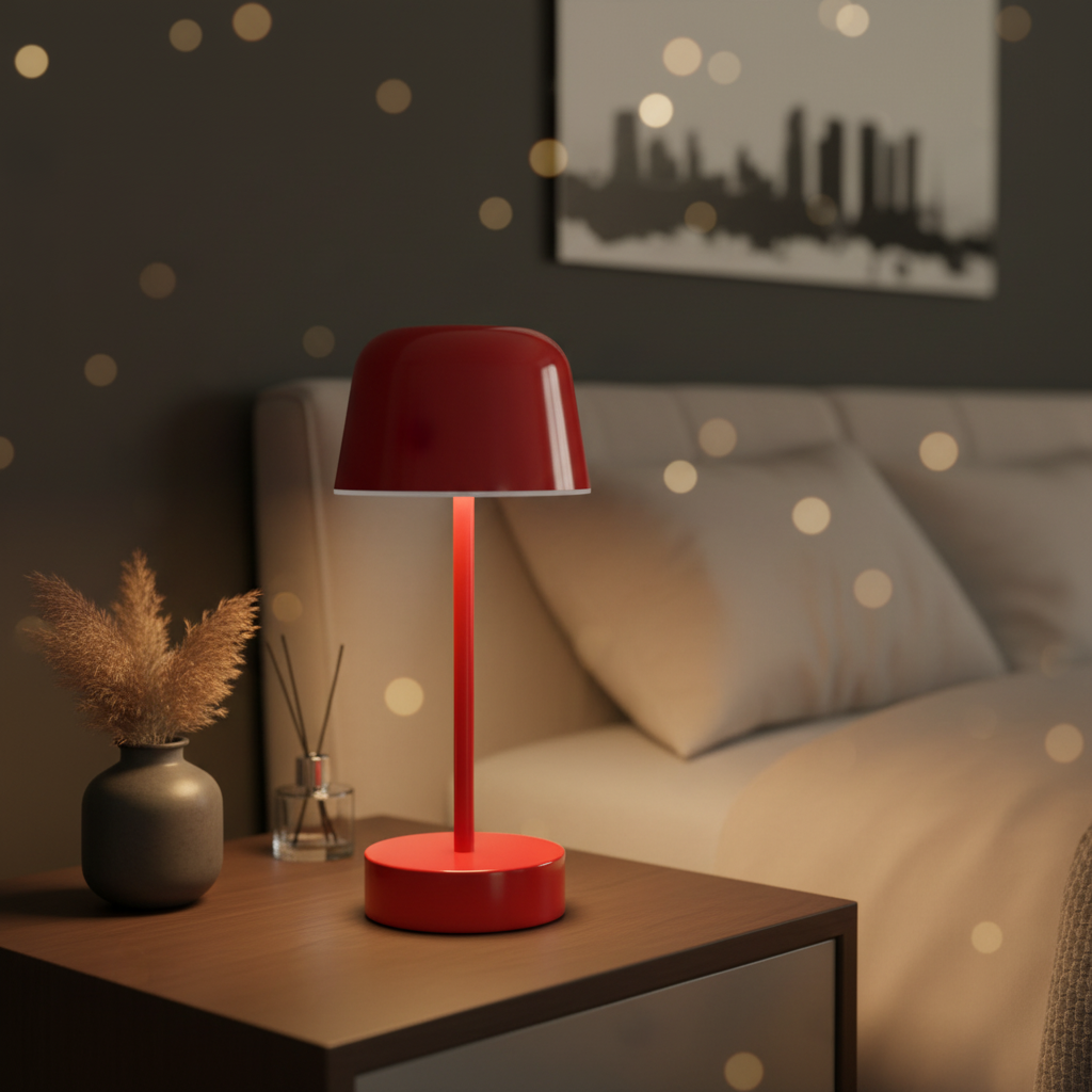 Modern metal dimmable table lamp. Wireless LED, eye care, ideal for ambient home decor.