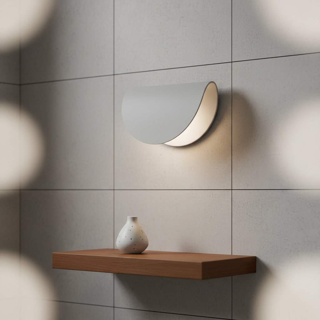 Modern half-round LED wall light for contemporary interior decor.
