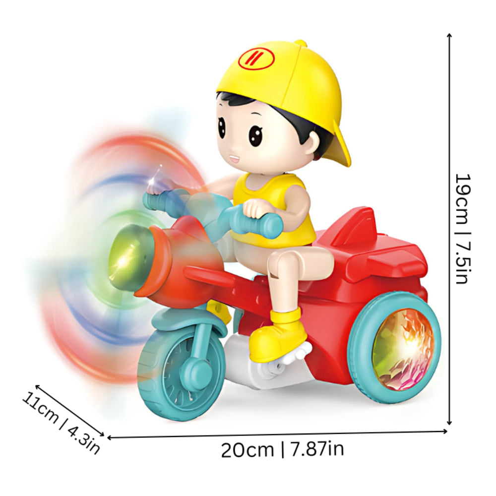 Fun educational kids' spinning motorcycle toy, a musical light-up gift designed to encourage interactive play for toddlers.