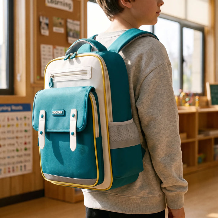 Moulded ergonomic school backpack for primary students. Comfortable, supportive children's rucksack.