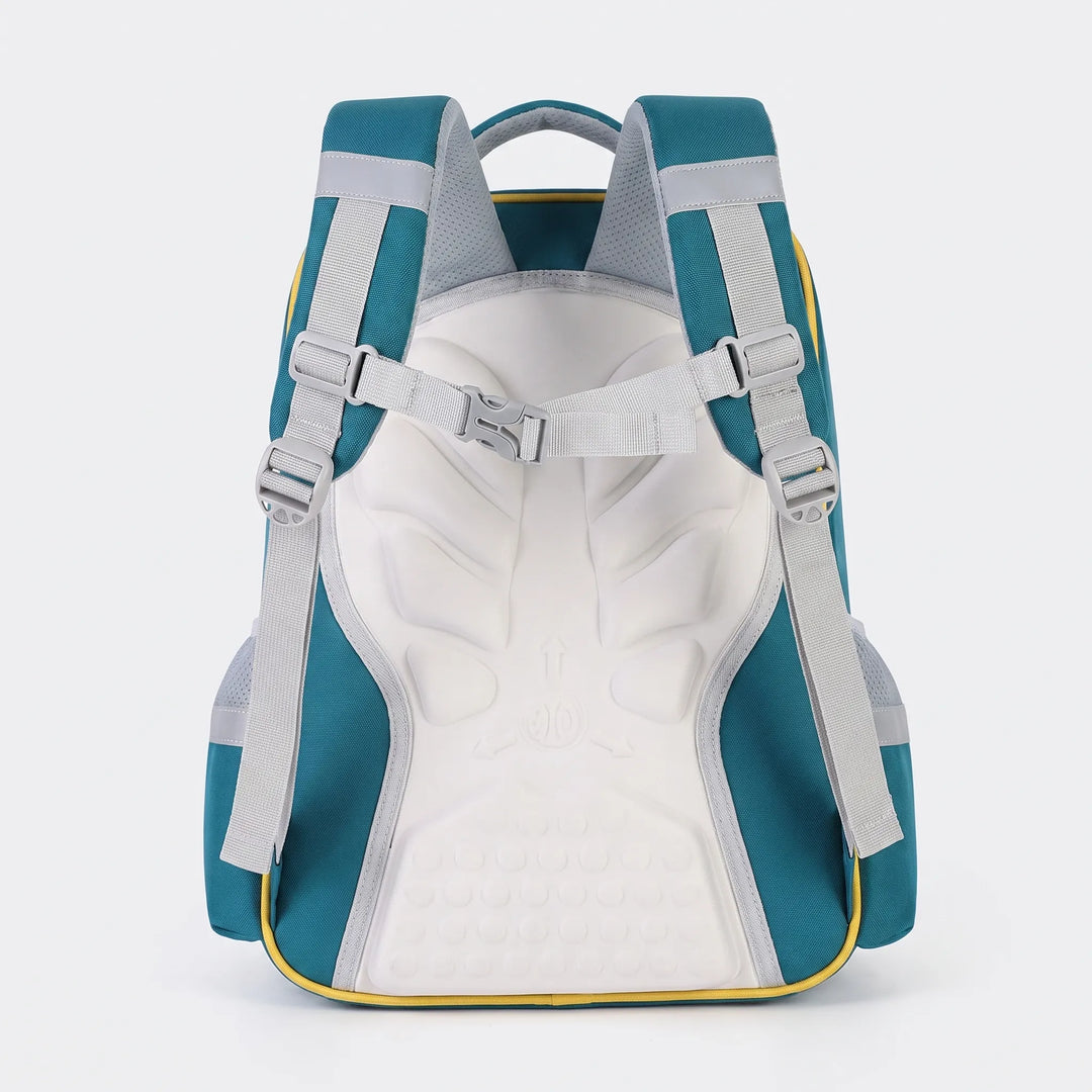 Purple moulded ergonomic school backpack for primary students. Reflective for safety & water repellent.