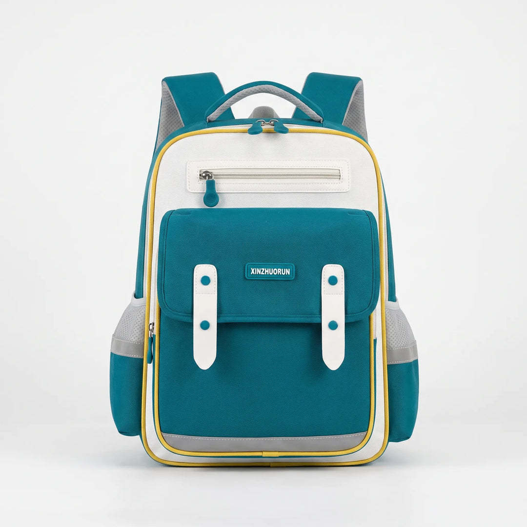 Water repellent, reflective moulded ergonomic school backpack for primary students. Comfortable rucksack.
