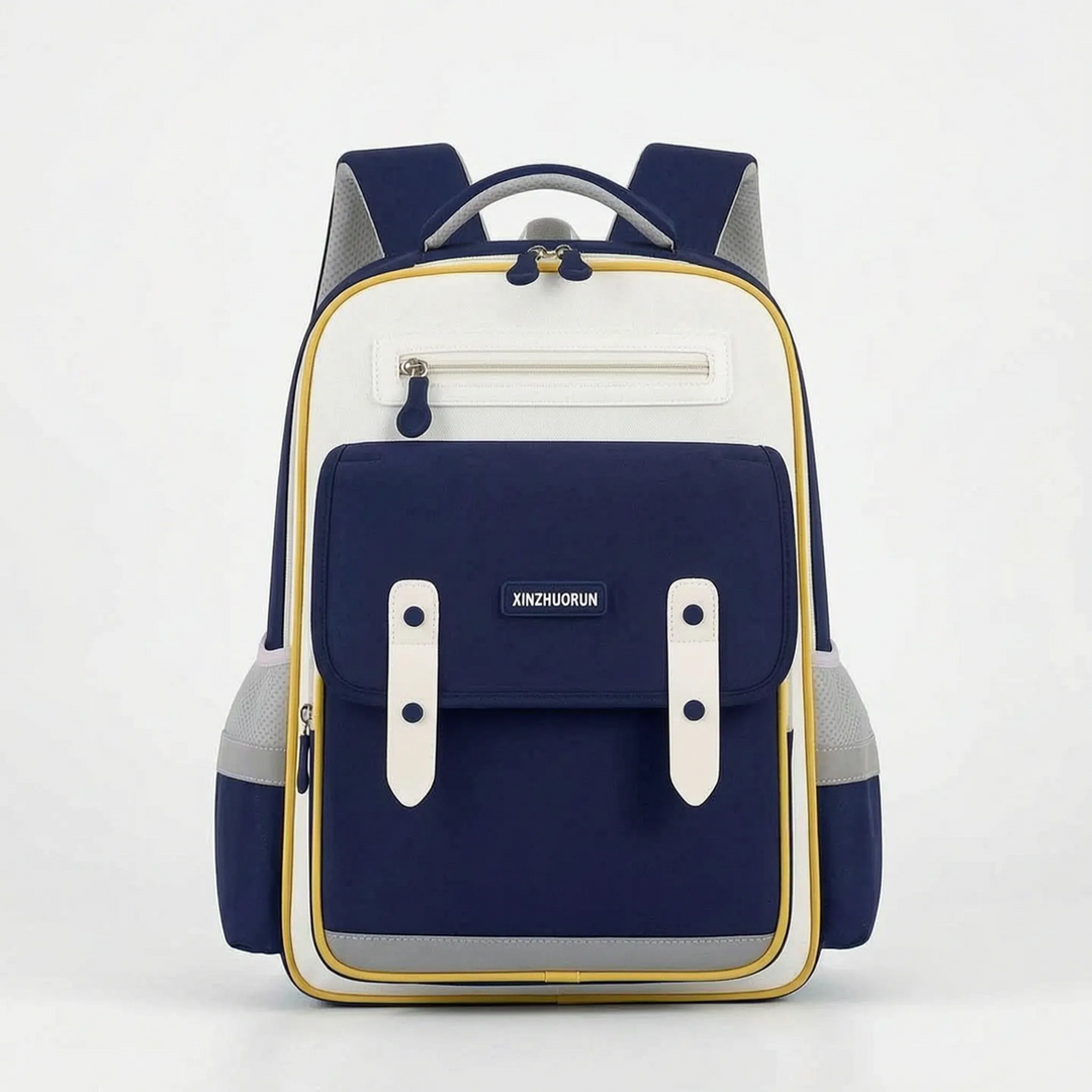 Comfortable moulded ergonomic school backpack, ensuring support for primary students. Durable kids' rucksack.