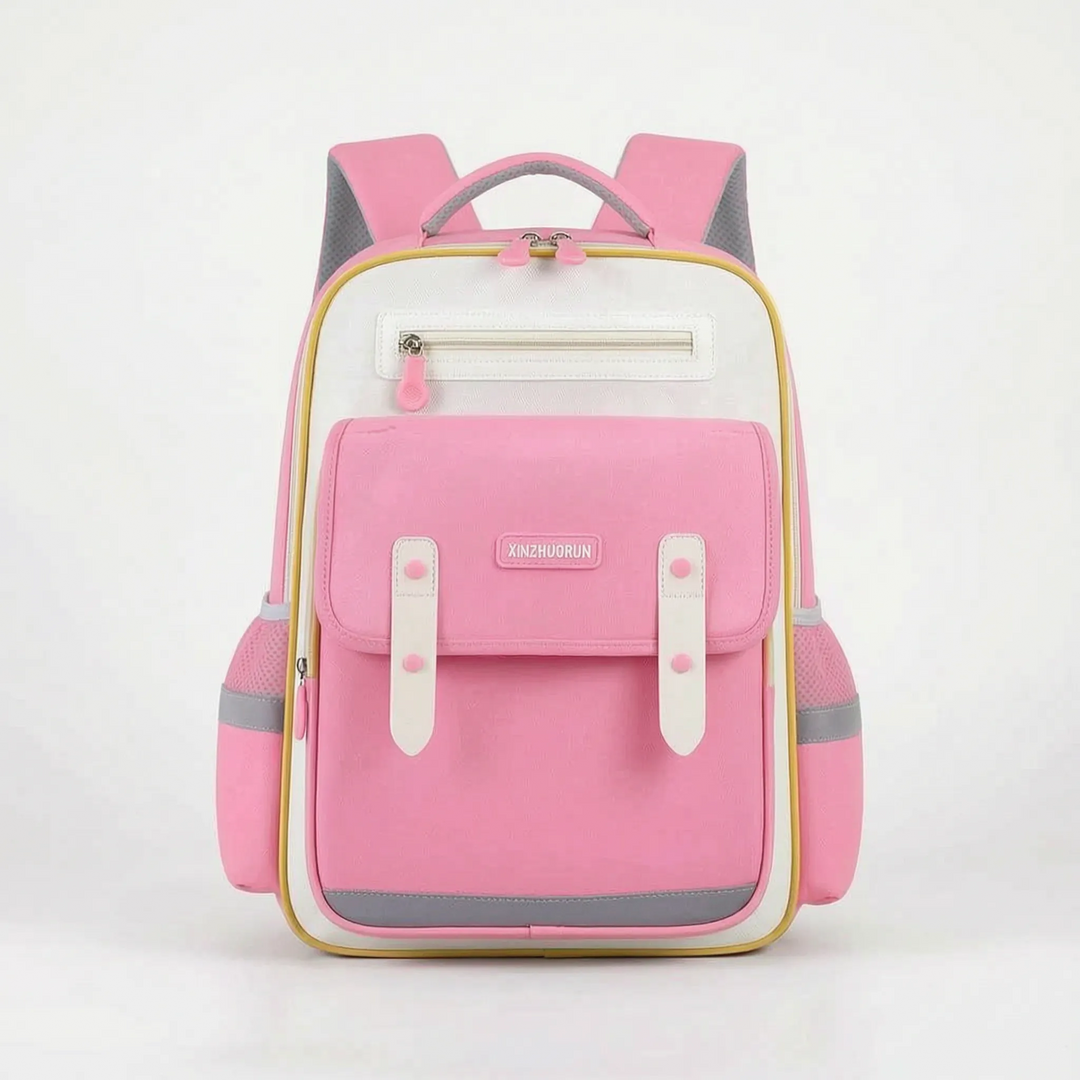 Vibrant green moulded ergonomic school backpack for primary students. Comfortable, reflective & water-resistant.