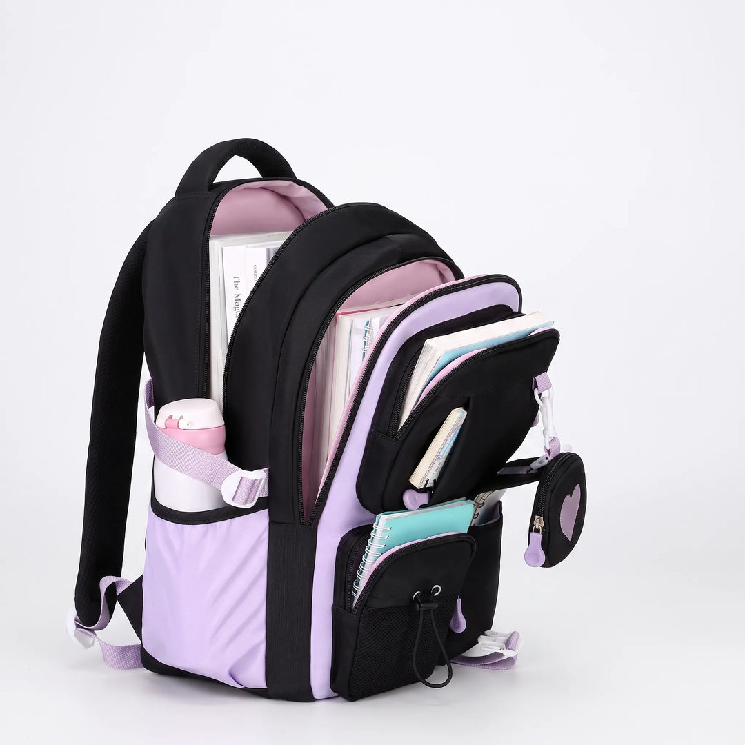 Youth geometric school backpack with reflective details for student safety and modern style.