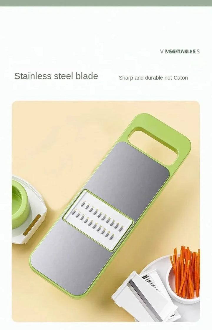 Julienne slicer feature on a multi-function mandoline for perfect veggie sticks.