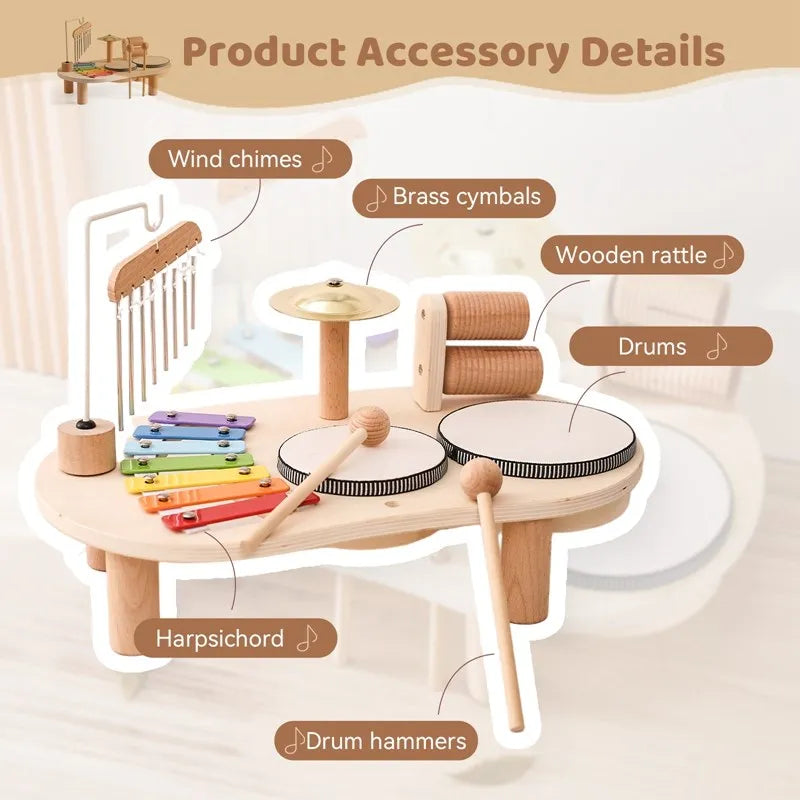 Fun kids' musical table & activity center. Xylophone, drums, and bell. Perfect for early learning & rhythm.