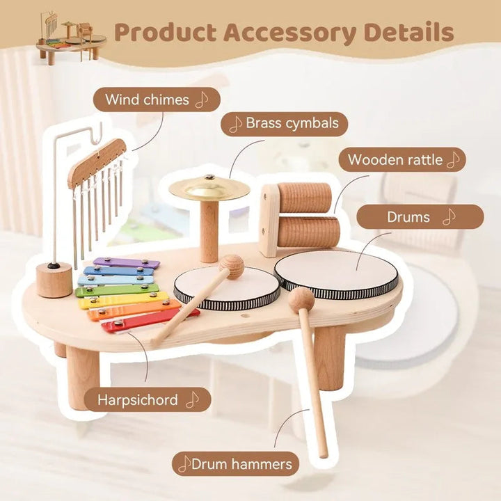 Fun kids' musical table & activity center. Xylophone, drums, and bell. Perfect for early learning & rhythm.