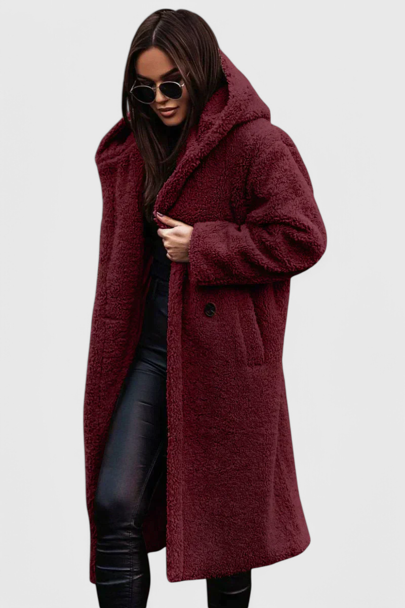 Elegant women's oversized faux fur long coat. Teddy style, warm and cozy for winter.