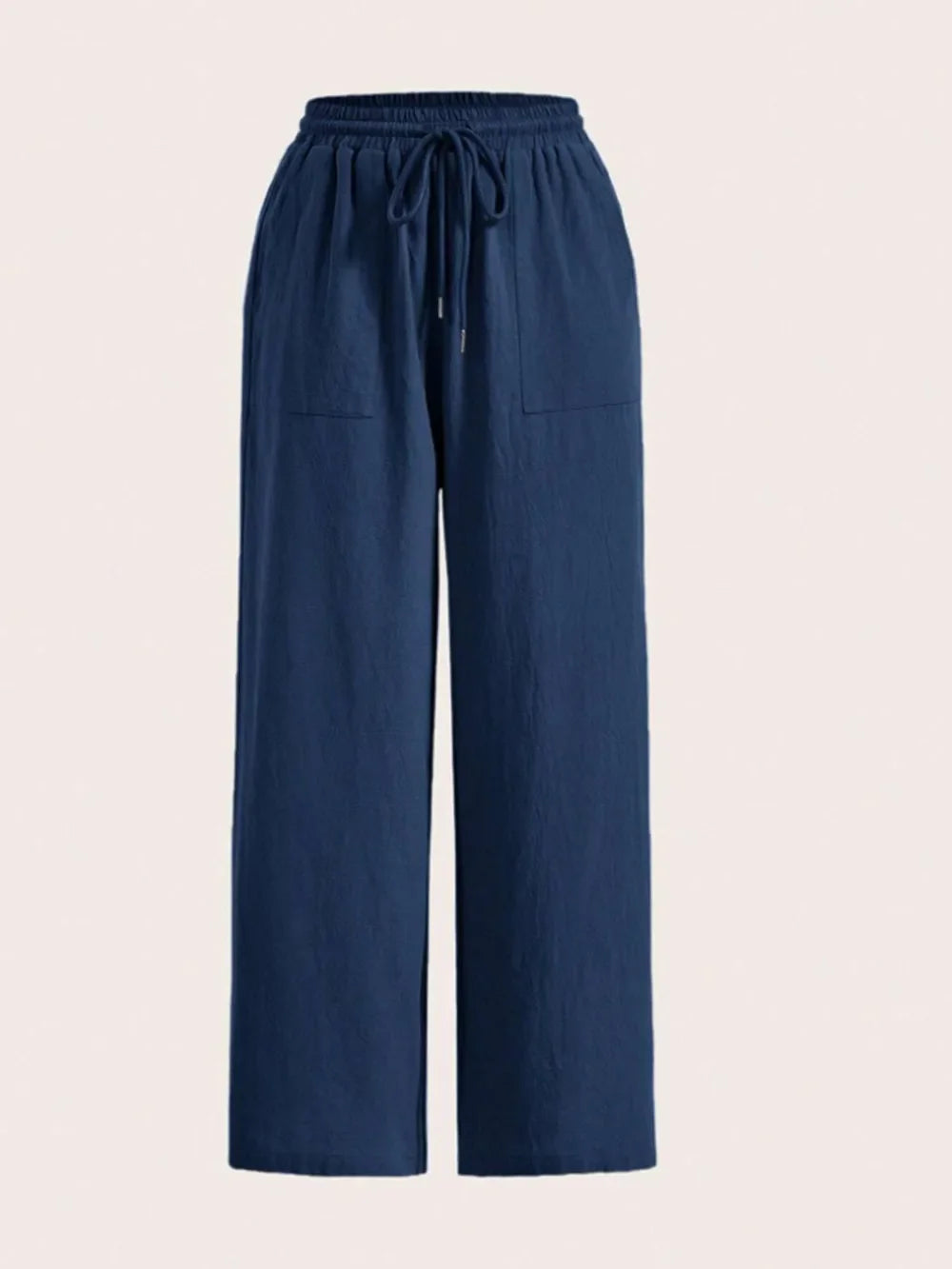 Chic women's wide leg pants with drawstring closure, combining fashion and comfort seamlessly.
