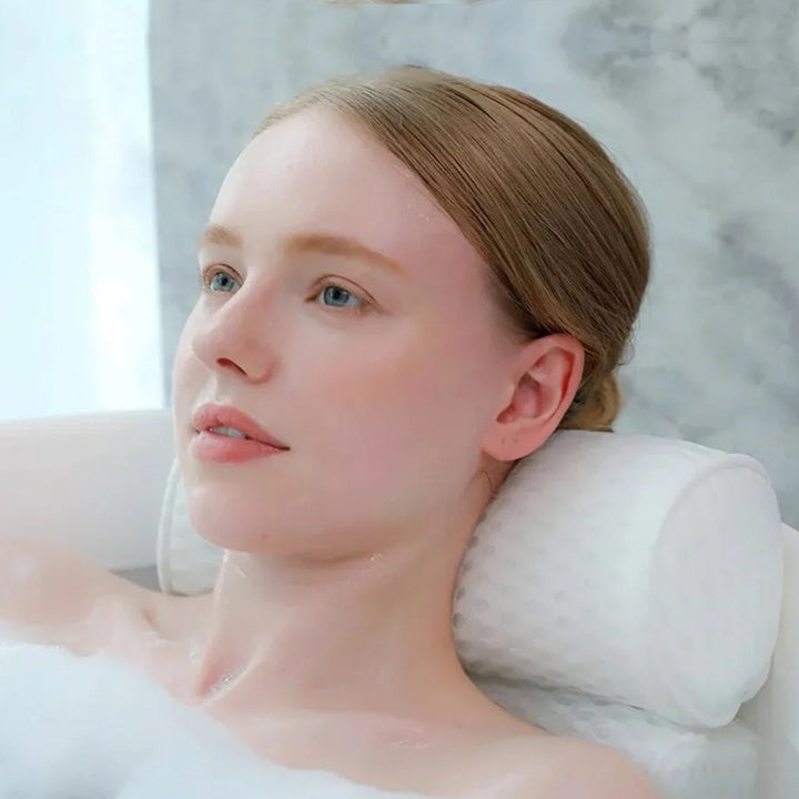 Comfortable bath pillow with neck & back support for a relaxing spa experience. Waterproof & hygienic.