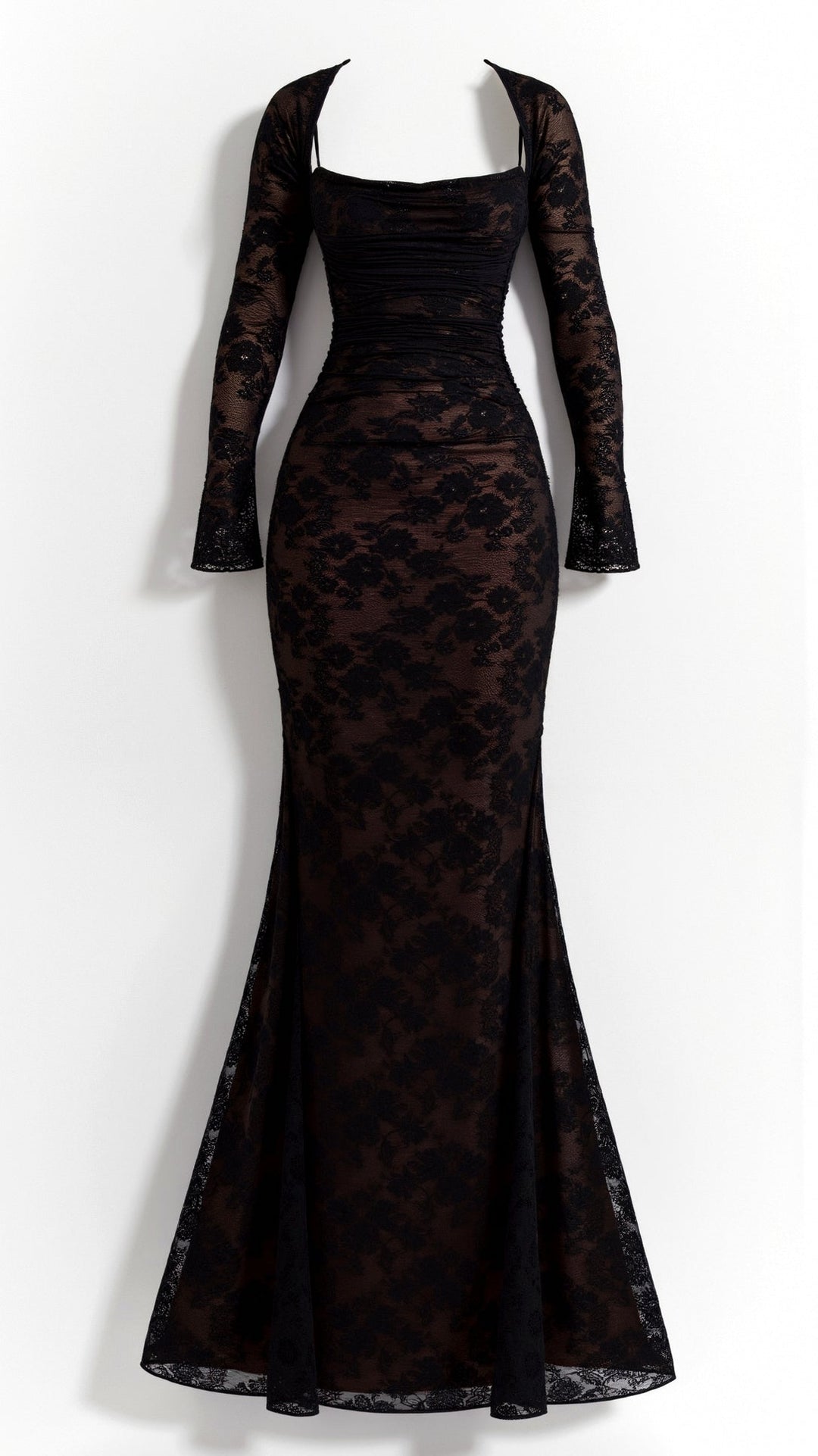 Sleeved elegant lace maxi dress for women, a sophisticated choice for formal occasions and evening events.
