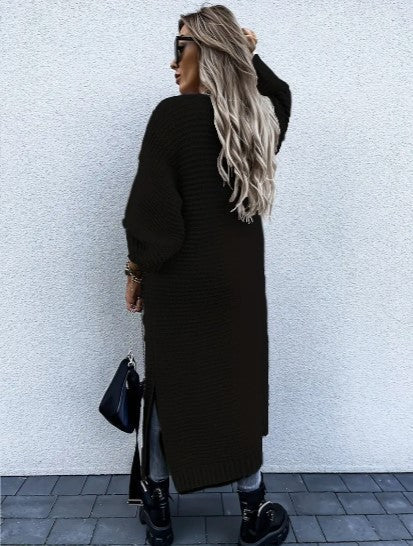 Stylish women's long cardigan, perfect for fall fashion, winter style, and versatile layering.