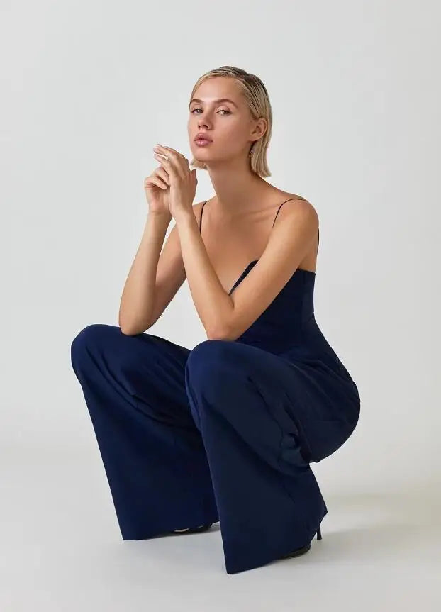 Comfortable wide leg one-piece jumpsuit for women, ideal for elegant summer and evening events.