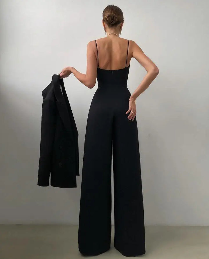 Stylish spaghetti strap wide leg jumpsuit for women, a comfortable and elegant fashion statement.