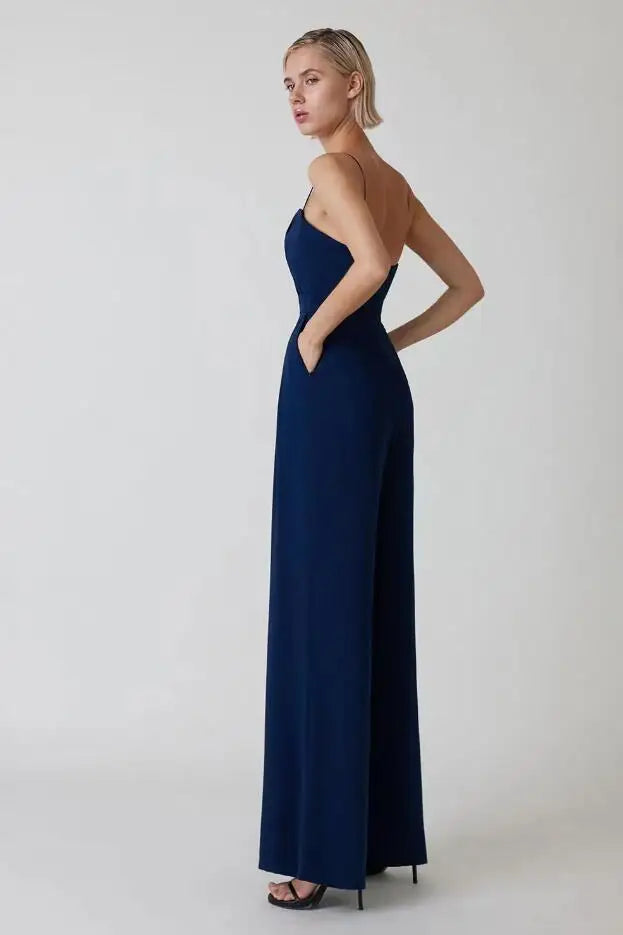 Casual yet chic women's wide leg jumpsuit, a solid color staple for summer comfort.