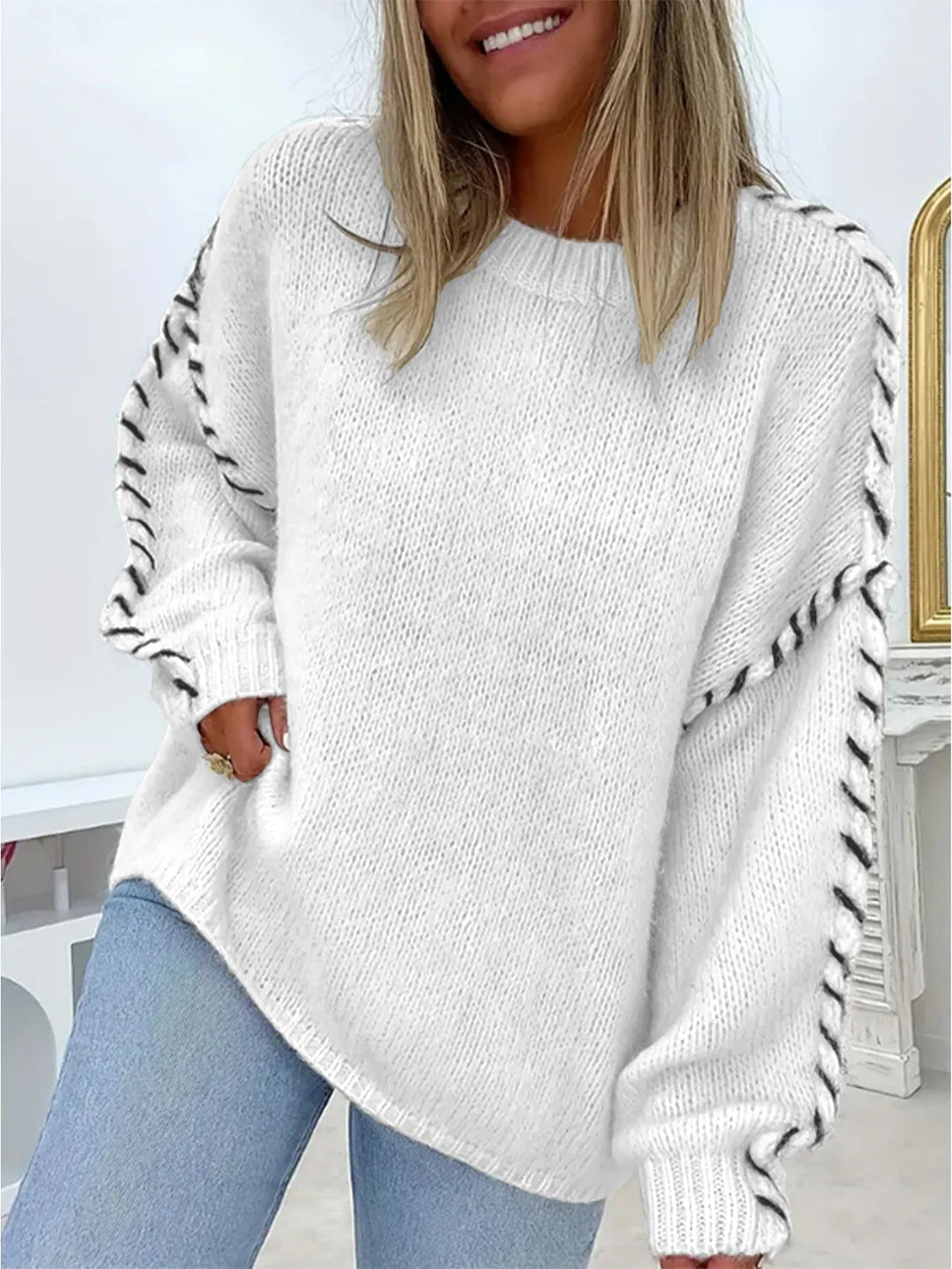 Women's Cozy Chic Sweater in a relaxed fit with a round neck, perfect for versatile everyday fall & winter style.