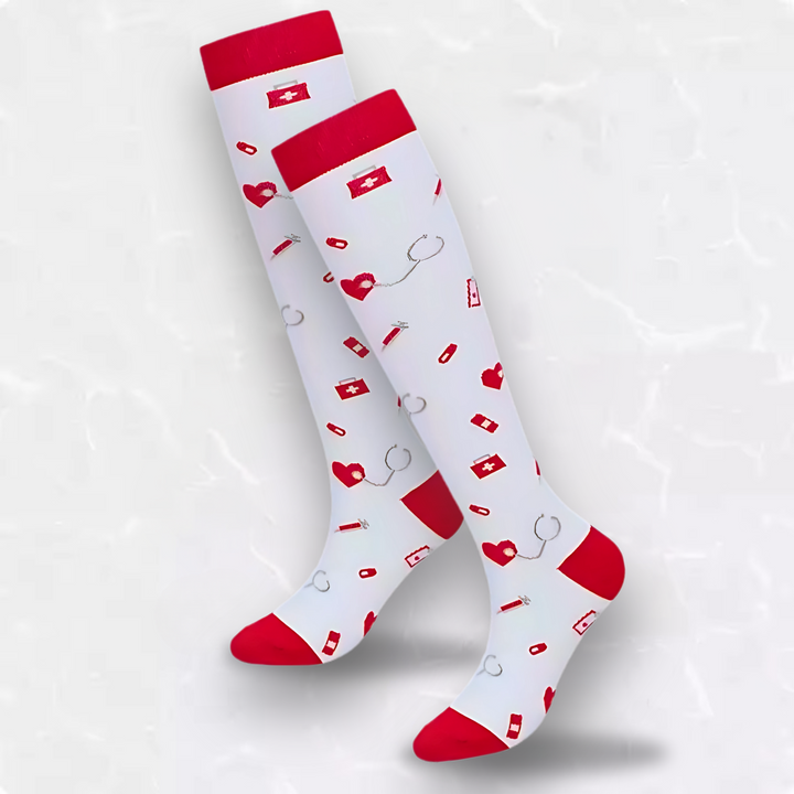 Unisex patterned compression socks for effective pain relief & swelling reduction, ideal for daily wear.